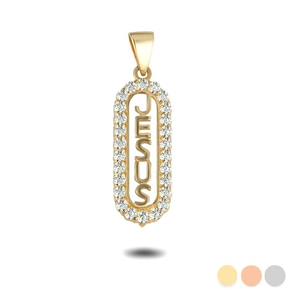 Solid 10k Gold Jesus CZ Pendant - Yellow, Rose, or White...
